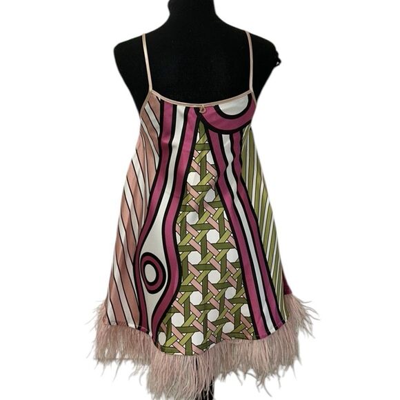 Dixie Collection Printed Green & Pink Mini Lightweight Sleeveless Dress(Size XS) - Picture 2 of 8